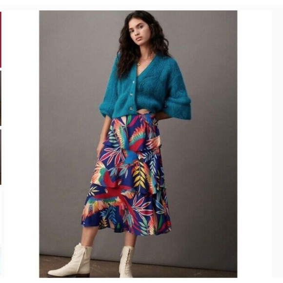 Anthropologie Farm Rio Fatima Tiered Midi Skirt XS